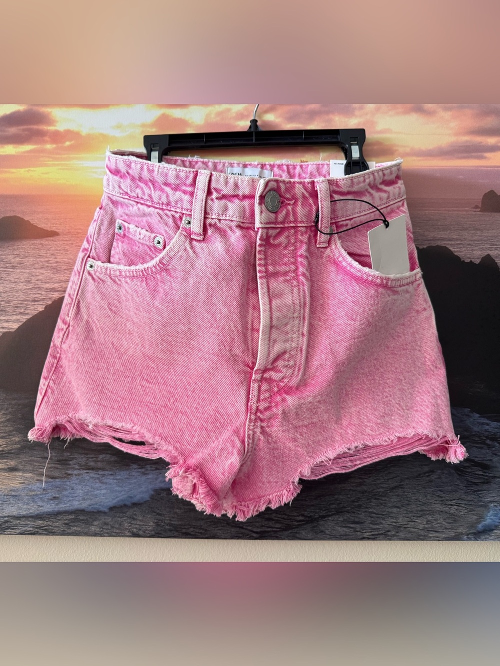 Zara/ Women’s Pink Denim Frayed Hem Shorts/ 4 US/ 36/ NWT